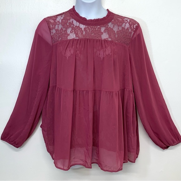 Torrid Blouse Top 2X Pink Tiered  Floral Embroidery Long Sheer Sleeve Fairy Boho - Picture 1 of 10